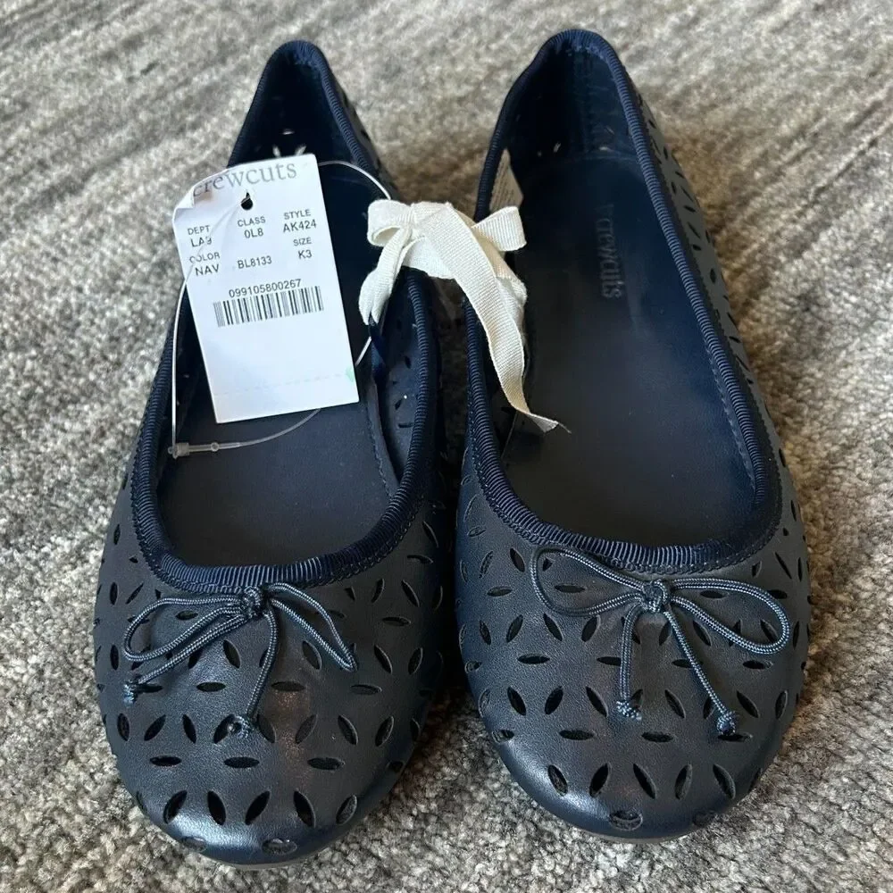 Crewcuts by J. Crew Girls Cutout Navy Ballet Flats, Size 3 NWT